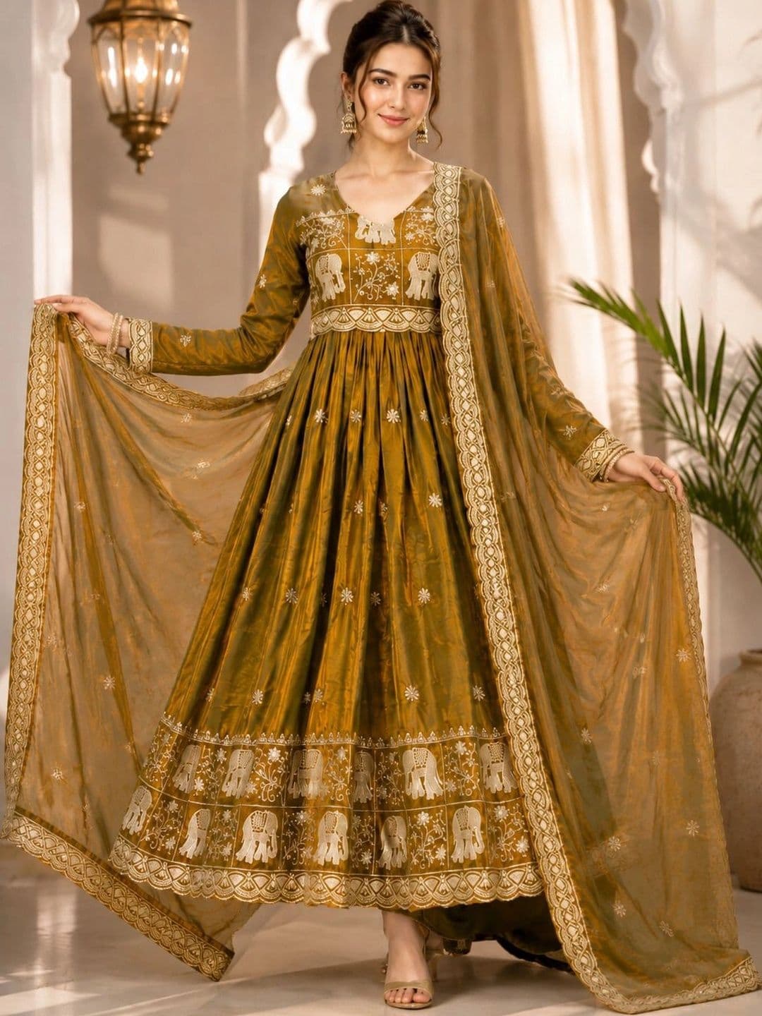 Moda Rapido Women Ethnic Motifs Embroidered Empire Kurta with Palazzos & With Dupatta thumbnail 4