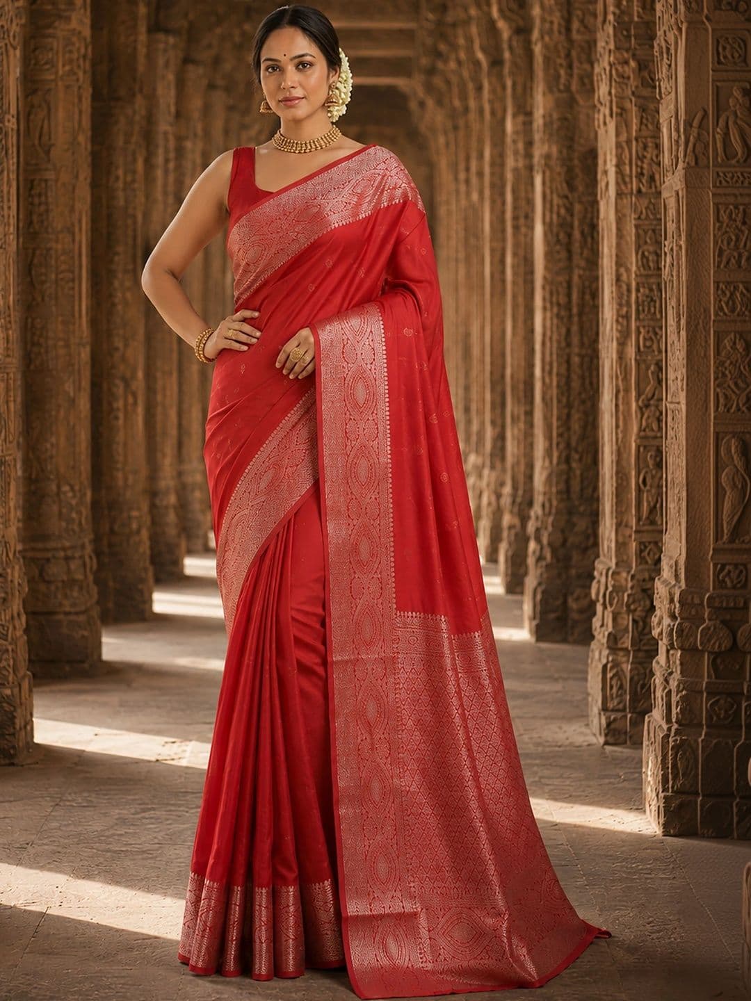 Mitera Woven Design Zari Silk Blend Designer Banarasi Saree thumbnail 5