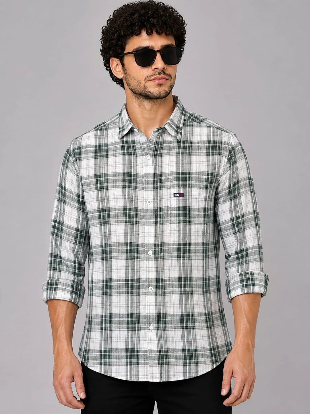 U.S. PITCHERS Men Modern Slim Fit Tartan Checks Checked Casual Shirt - view 1