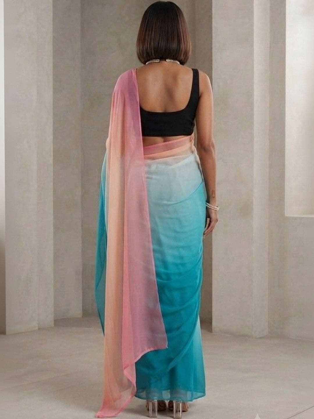 HERE&NOW Ombre Poly Georgette Saree thumbnail 5