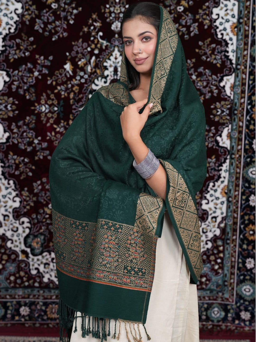 SHIFNEEN Women Ethnic Motifs Woven Design Acrylic Shawl - view 1