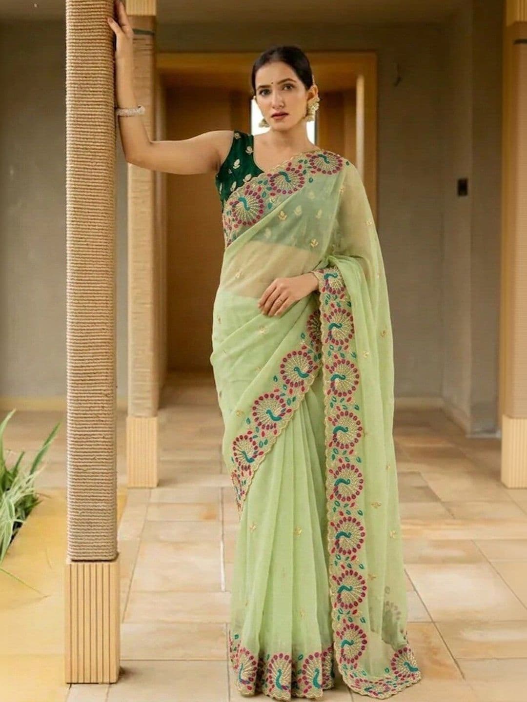Mf Texo Floral Embroidered Poly Georgette Saree - view 1