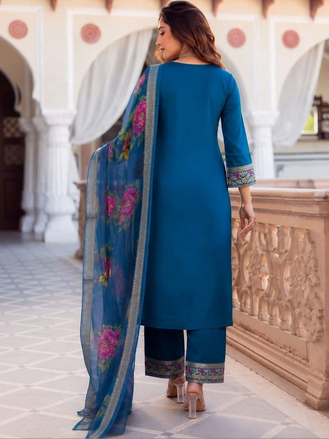 KALINI Women Ethnic Motifs Embroidered Regular Thread Work Kurta with Trousers & With Dupatta thumbnail 2