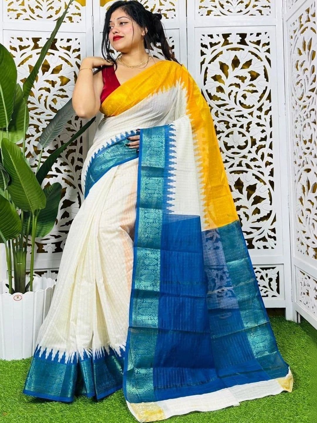 BSC Striped Zari Pure Cotton Saree thumbnail 3