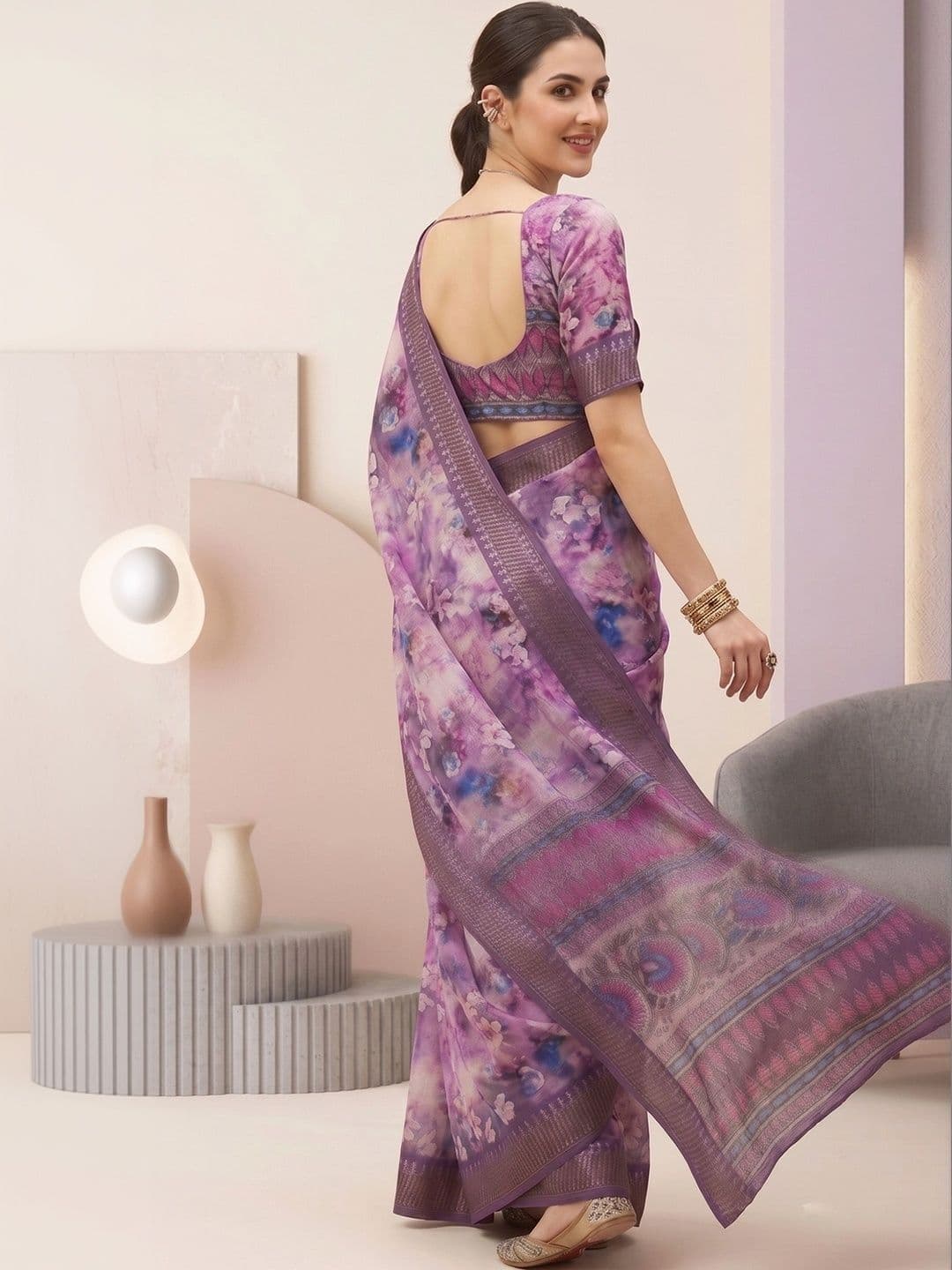 elora Linen Blend Fusion Saree thumbnail 5