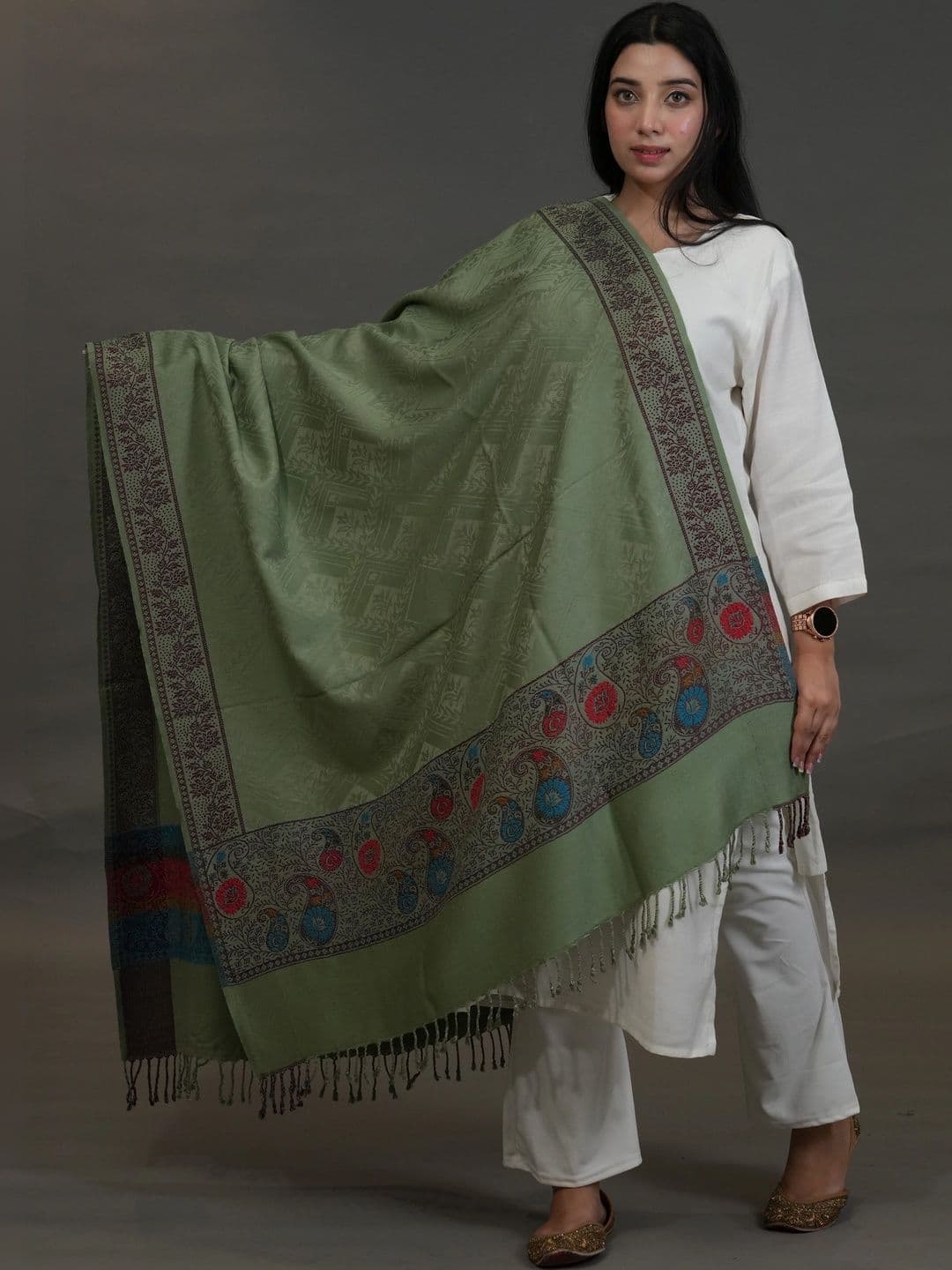 S.T. Women Ethnic Motifs Woven Design Acrylic Shawl - view 1