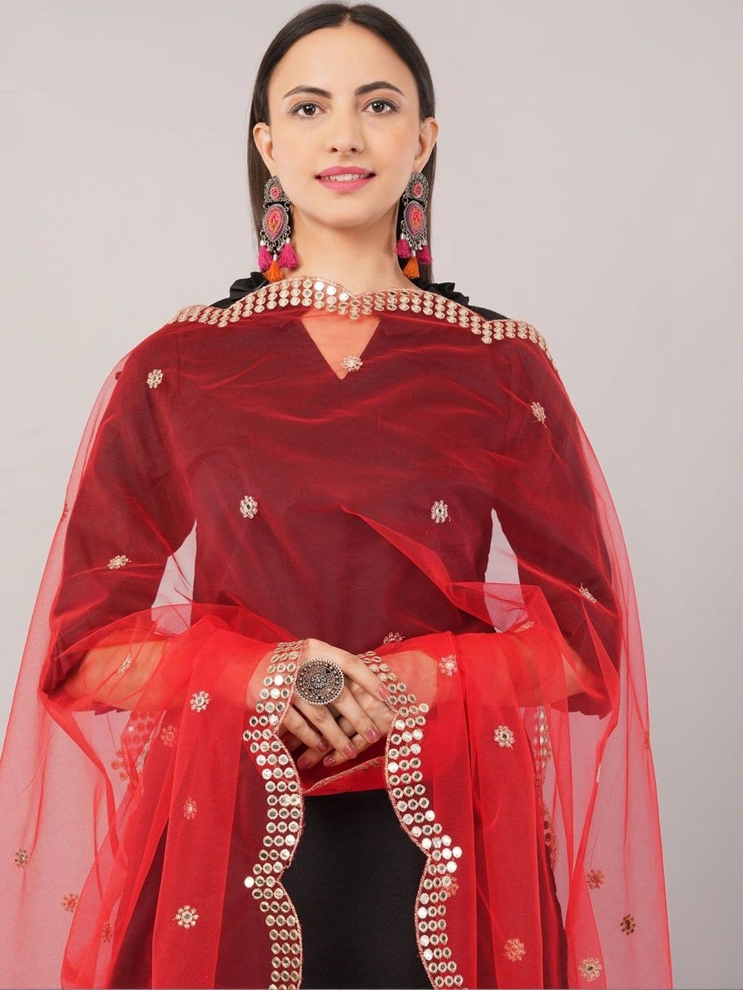 IVAARA Ethnic Motifs Embroidered Dupatta with Mirror Work thumbnail 3