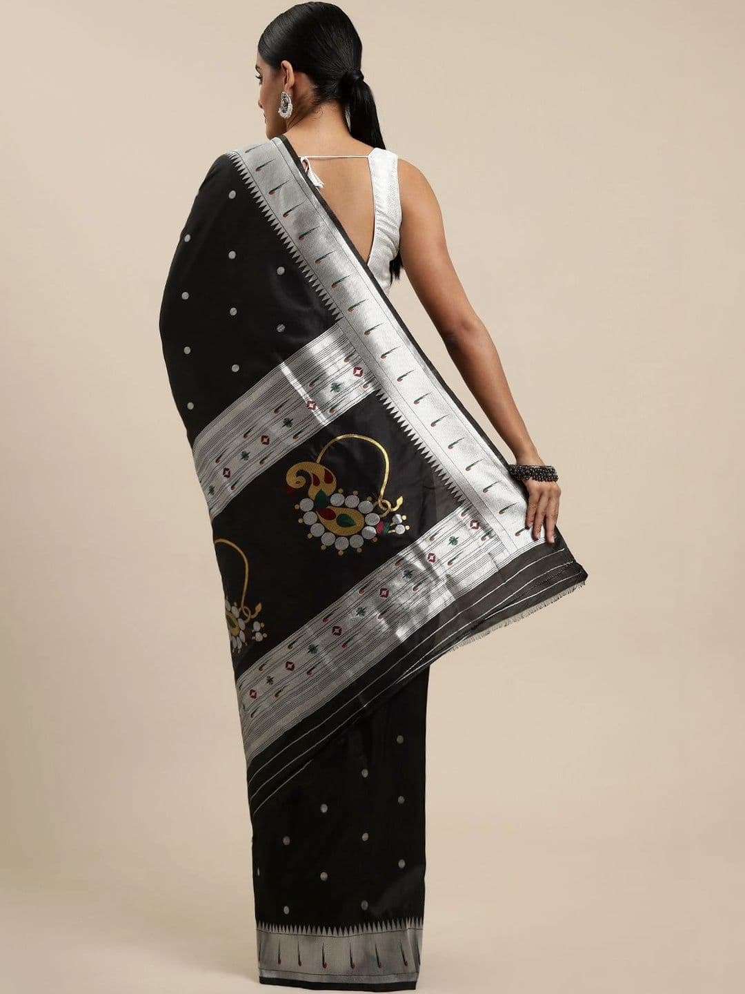 KALINI Zari Art Silk Paithani Saree thumbnail 3