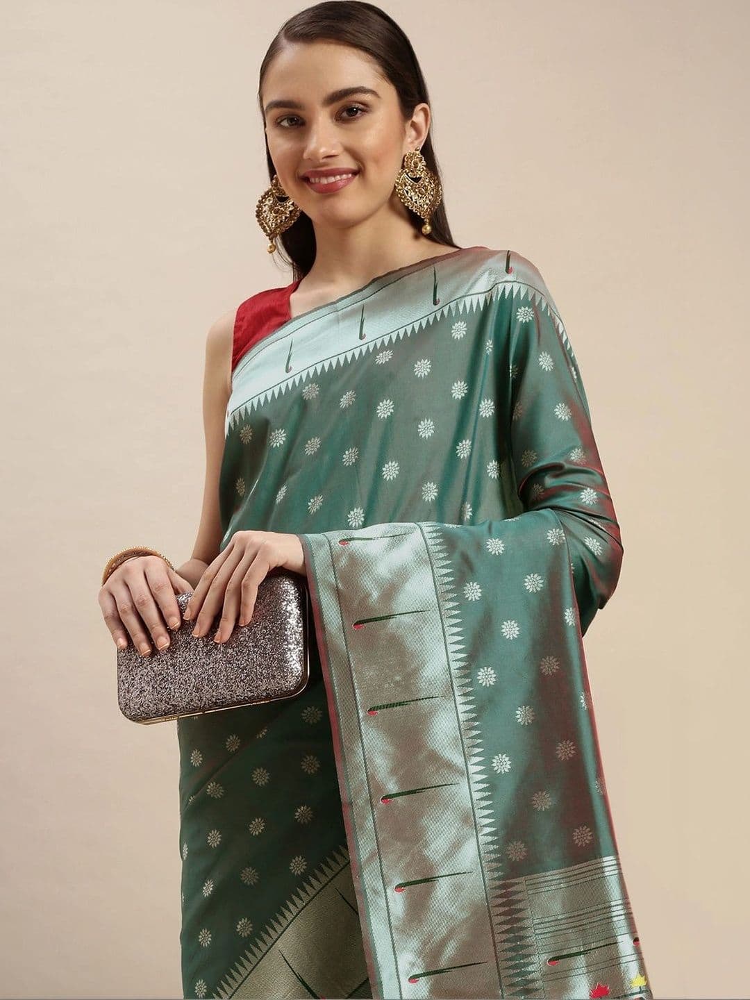 KALINI Woven Design Zari Art Silk Paithani Saree thumbnail 2
