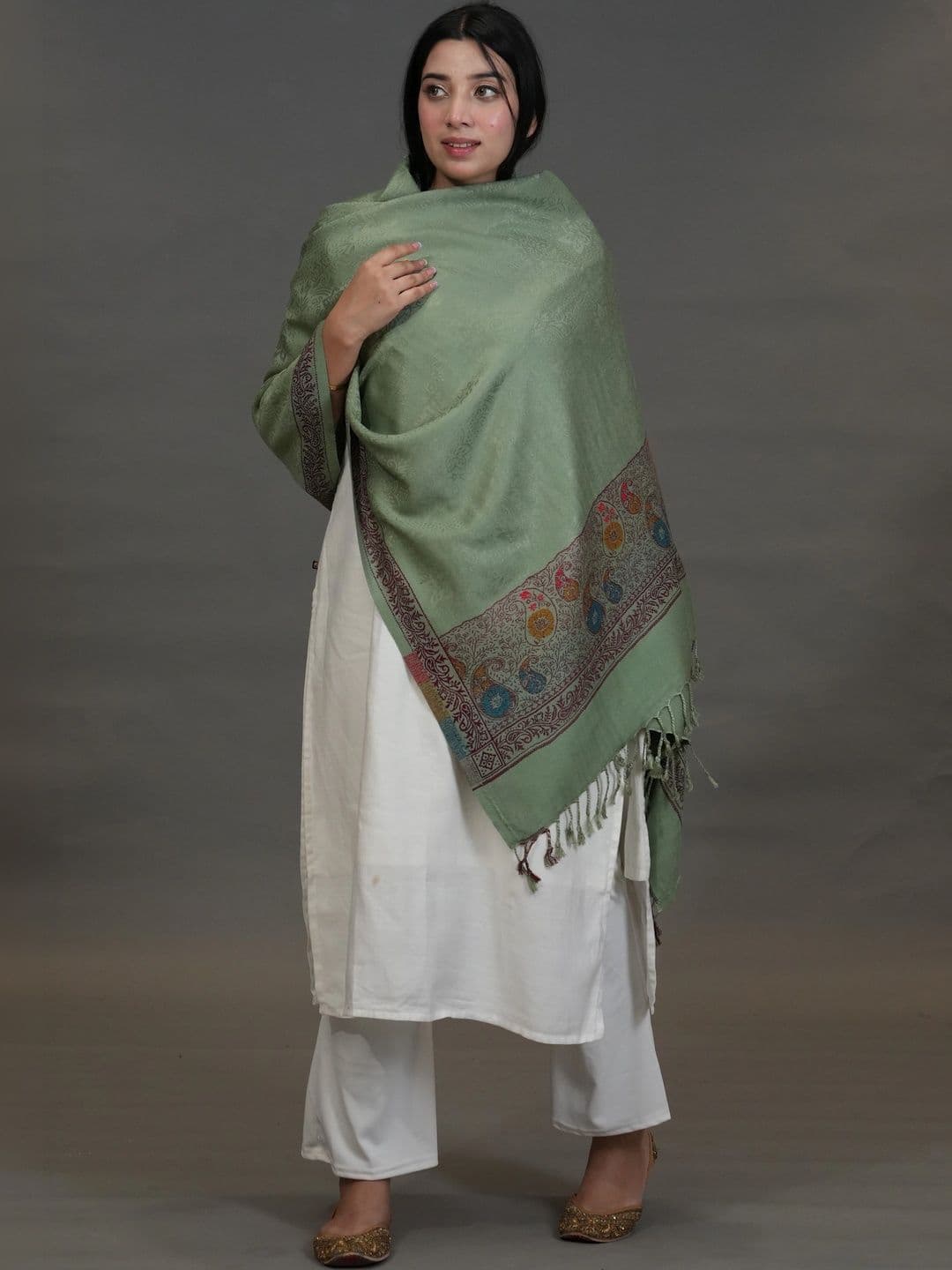 S.T. Women Ethnic Motifs Woven Design Acrylic Shawl thumbnail 5