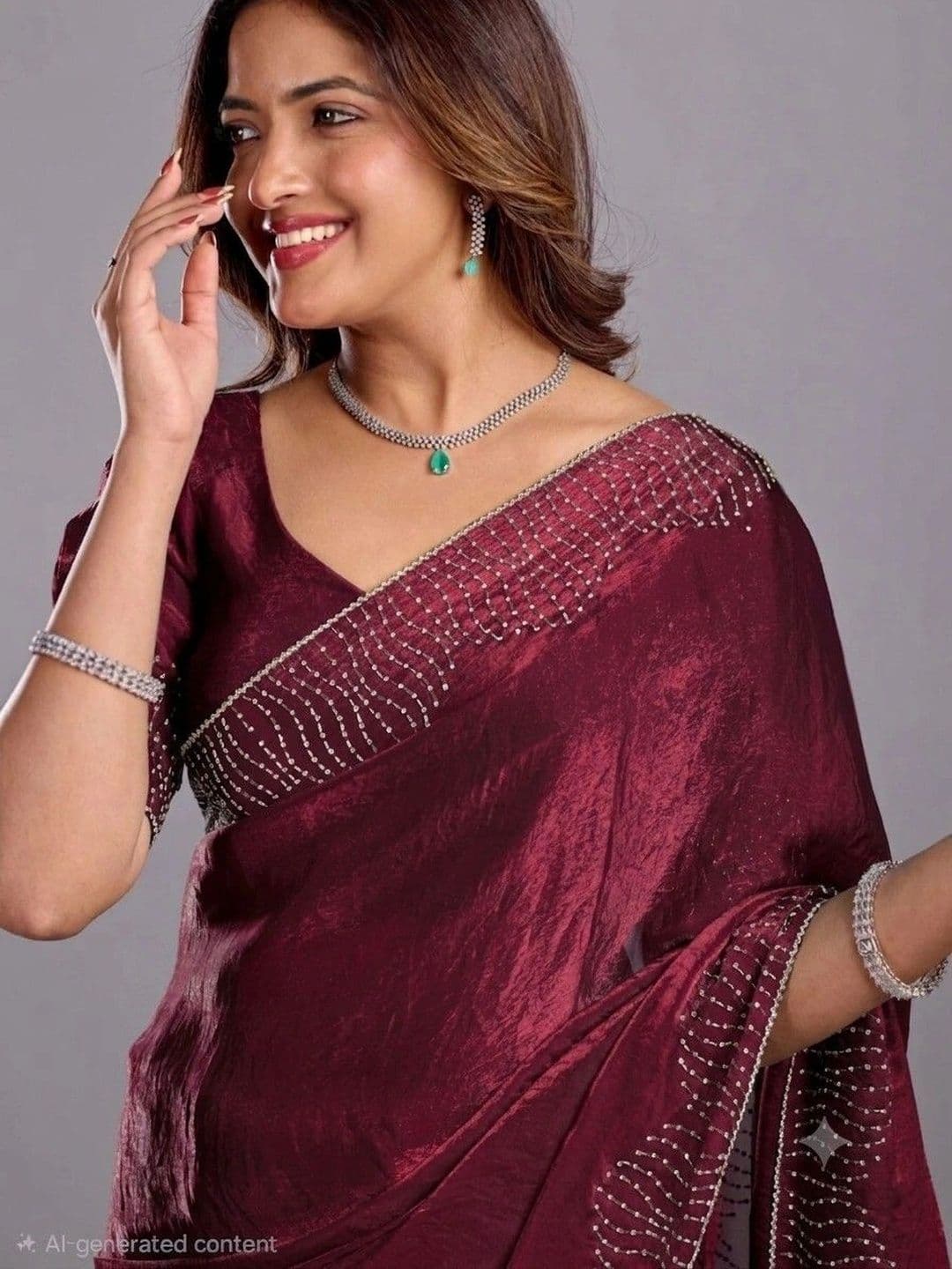 shreevali creation Embellished Satin Saree thumbnail 2