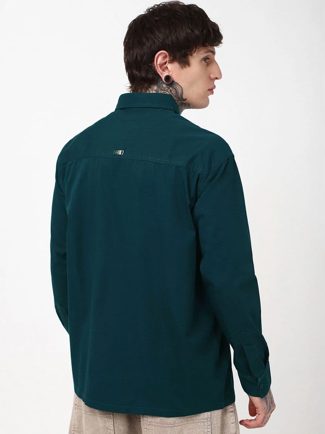 Bewakoof Men's Deep Teal Blue Oversized Cargo Shirt thumbnail 4