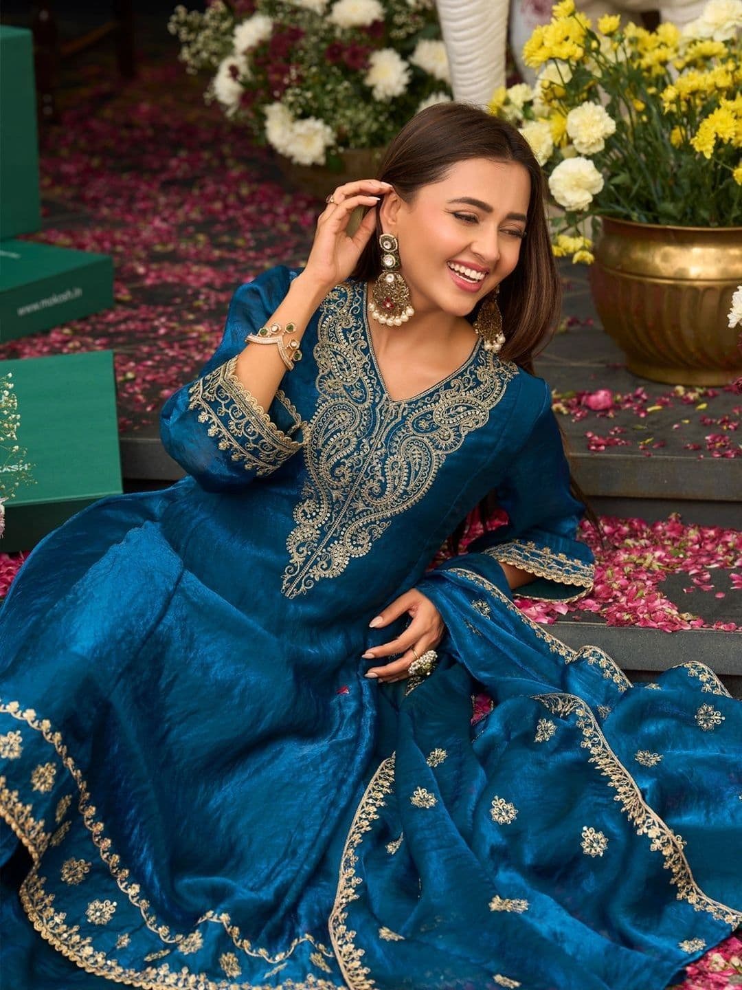 MOKOSH Women Embroidered Anarkali Kurta and Palazzo Set with Dupatta thumbnail 4