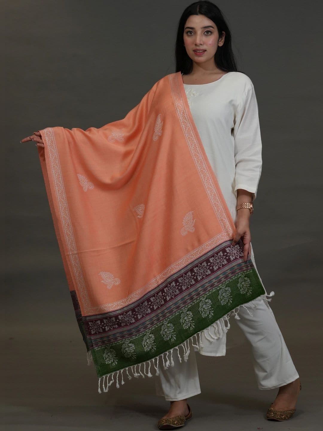SHIFNEEN Women Ethnic Motifs Embroidered Acrylic Shawl - view 1