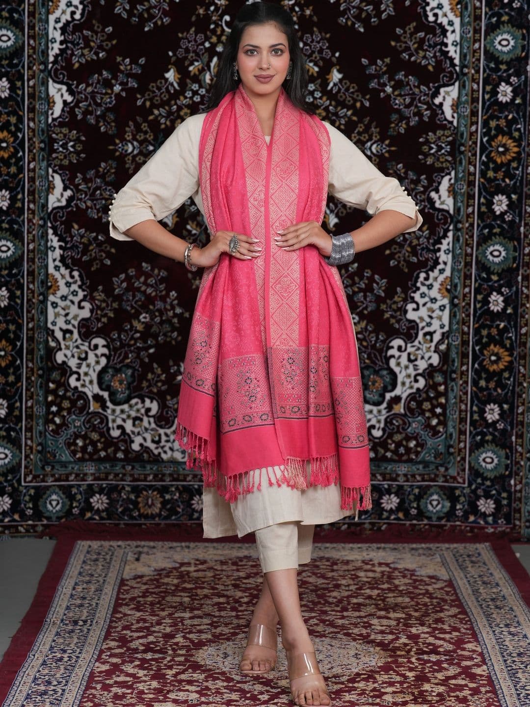 S.T. Women Ethnic Motifs Woven Design Acrylic Shawl - view 1