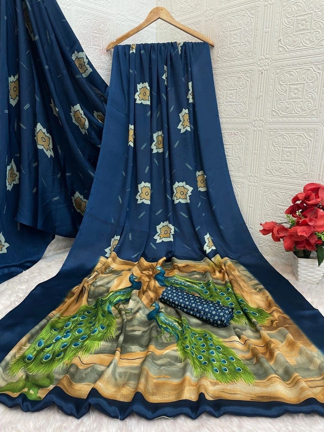 Anouk Floral Art Silk Designer Saree thumbnail 6