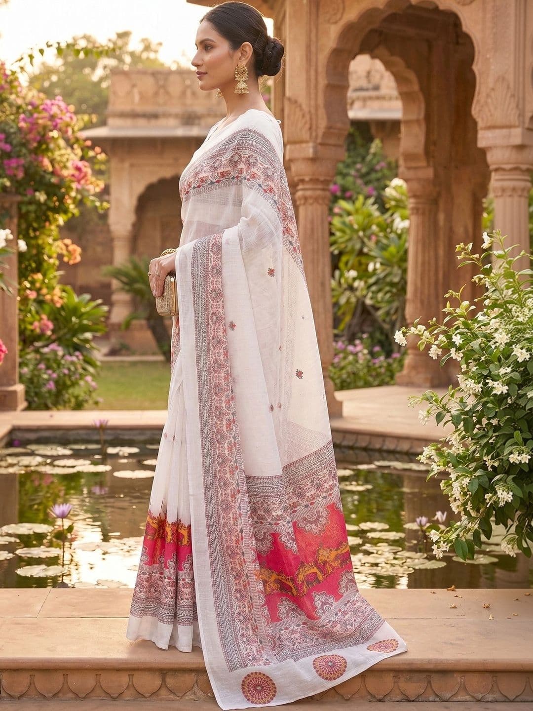 elora Woven Design Fusion Chanderi Saree thumbnail 3