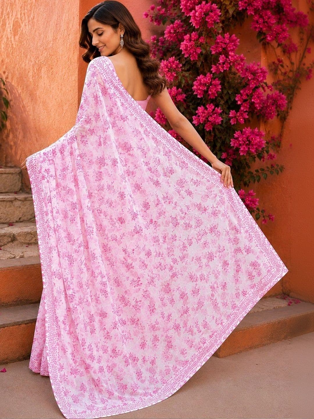 NARIVESH TRENDS Floral Poly Georgette Saree thumbnail 2