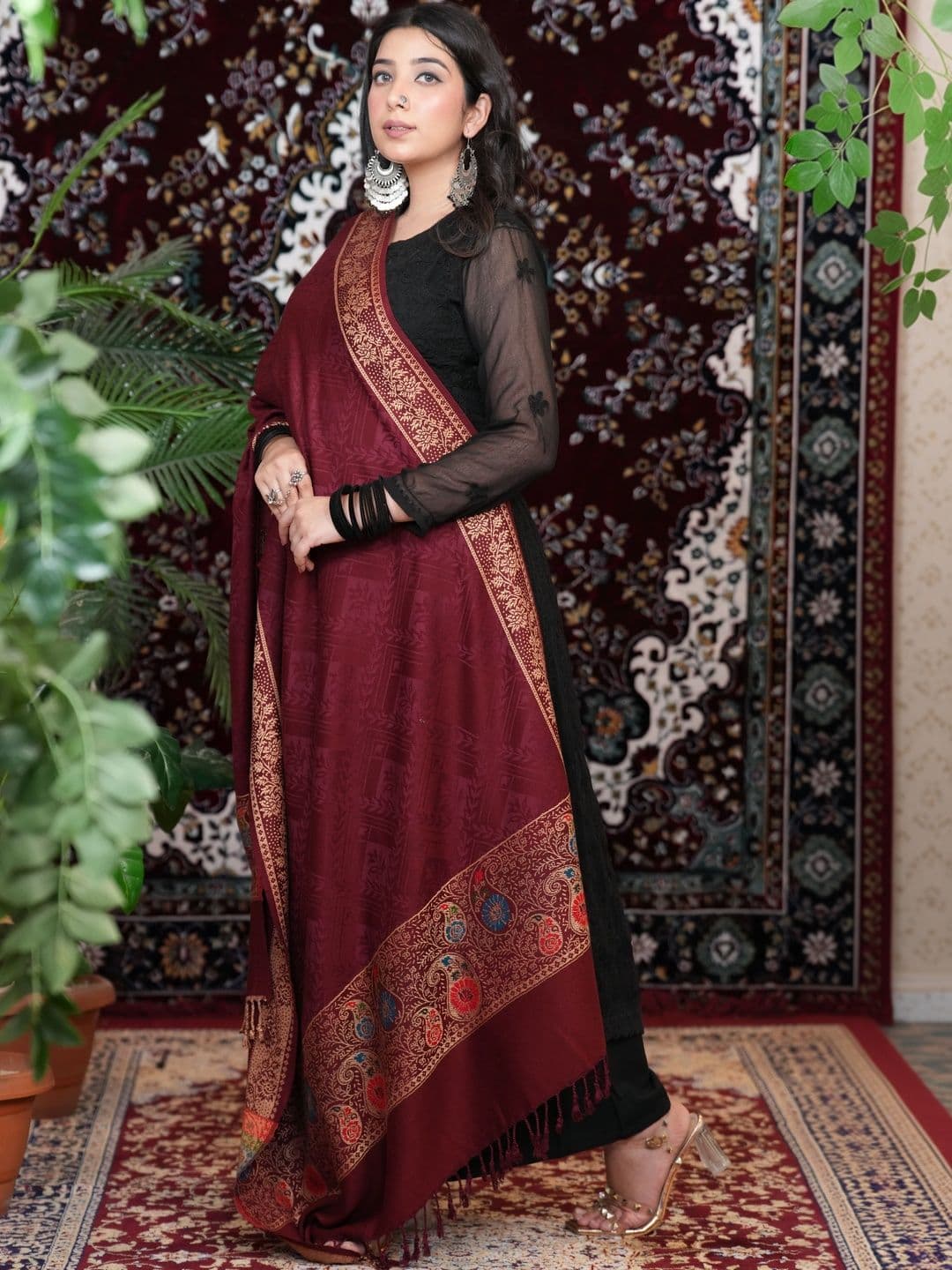 S.T. Women Ethnic Motifs Woven Design Acrylic Shawl - view 1