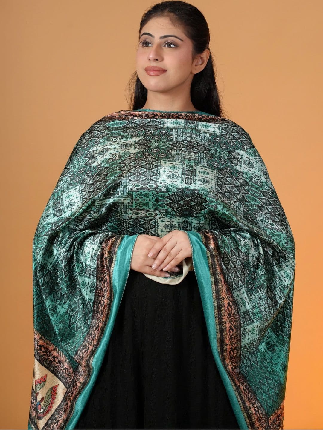 S.T. Women Ethnic Motifs Printed Velvet Shawl thumbnail 5
