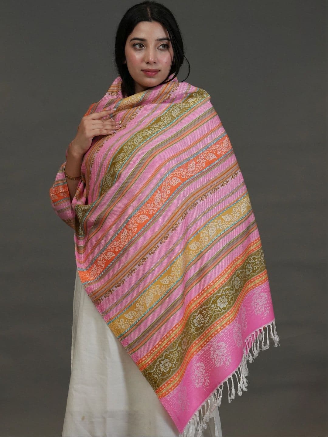 S.T. Women Ethnic Motifs Woven Design Acrylic Shawl thumbnail 4