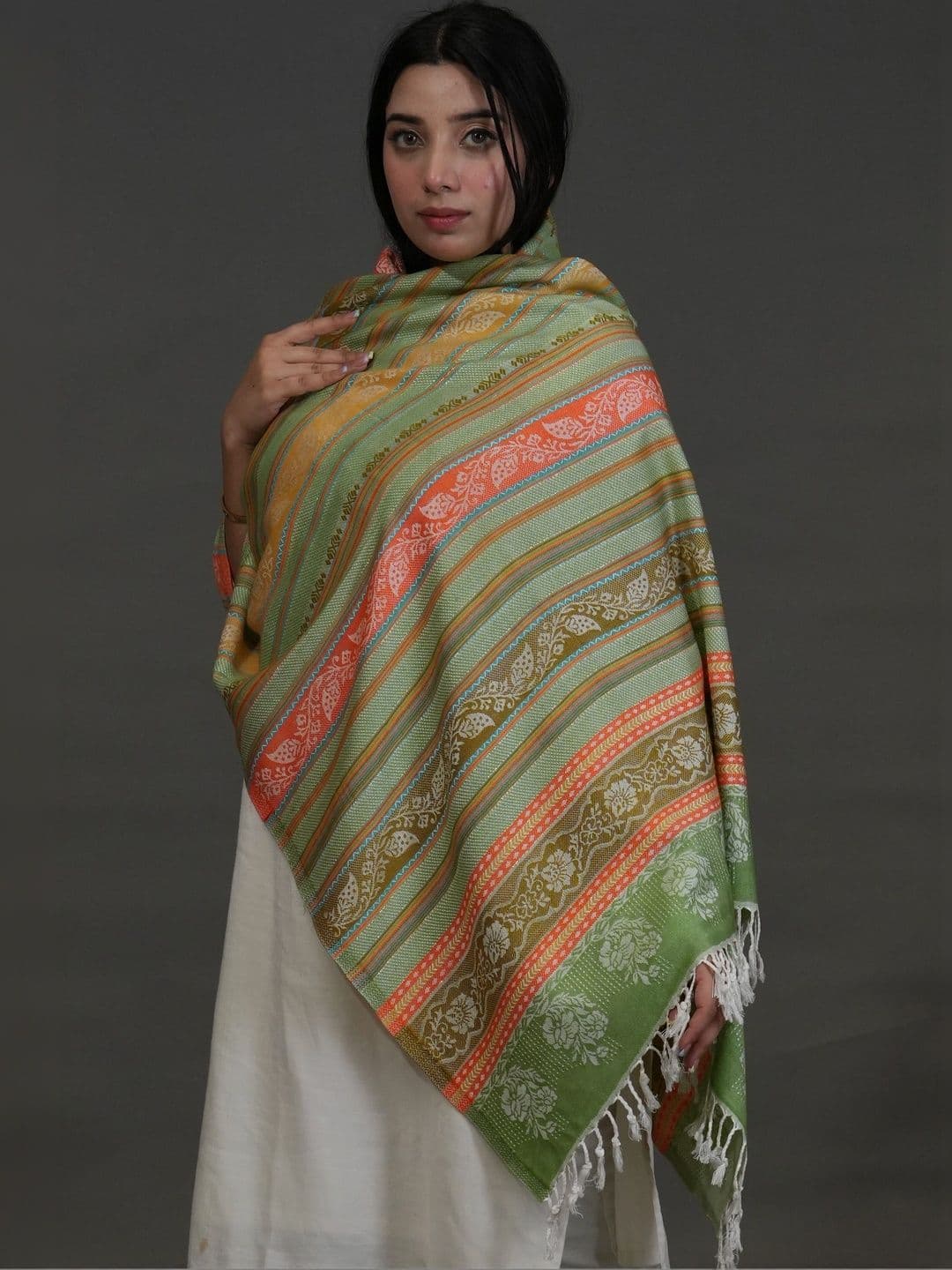 SHIFNEEN Women Ethnic Motifs Woven Design Acrylic Shawl thumbnail 2