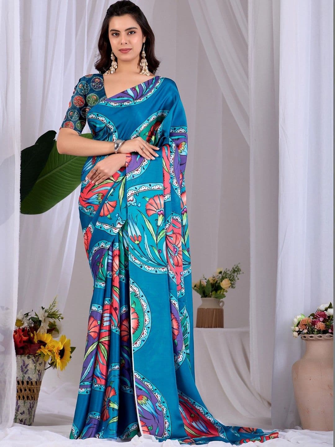 KALINI Floral Satin Designer Saree - view 1
