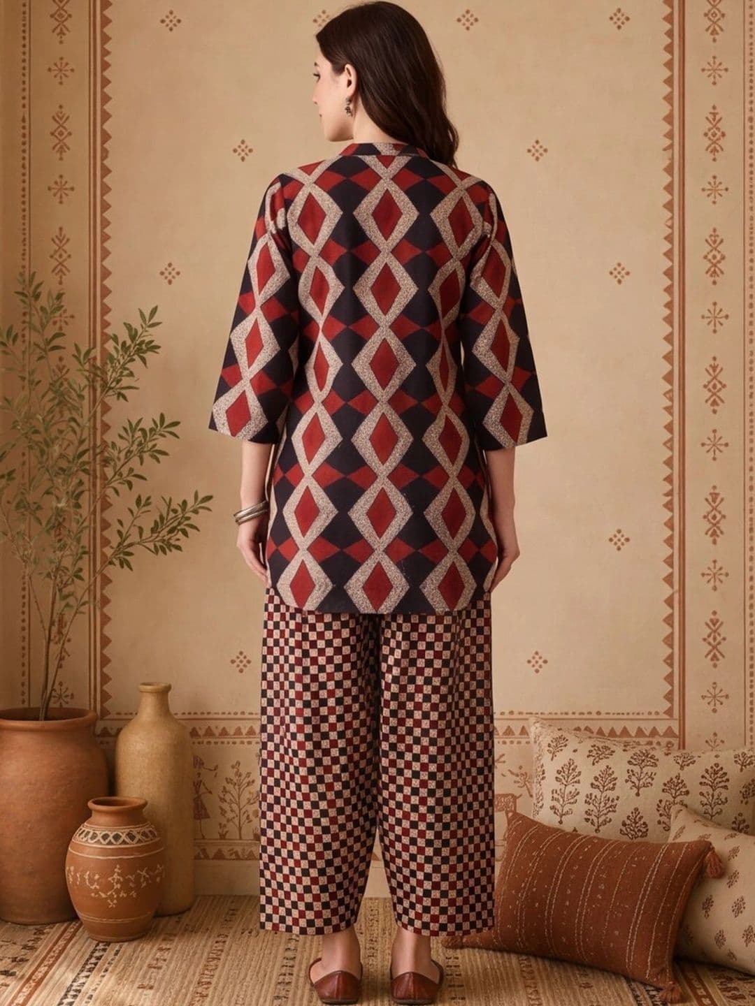 Anouk Women Printed Regular Pure Cotton Kurta with Farshi Salwar thumbnail 4
