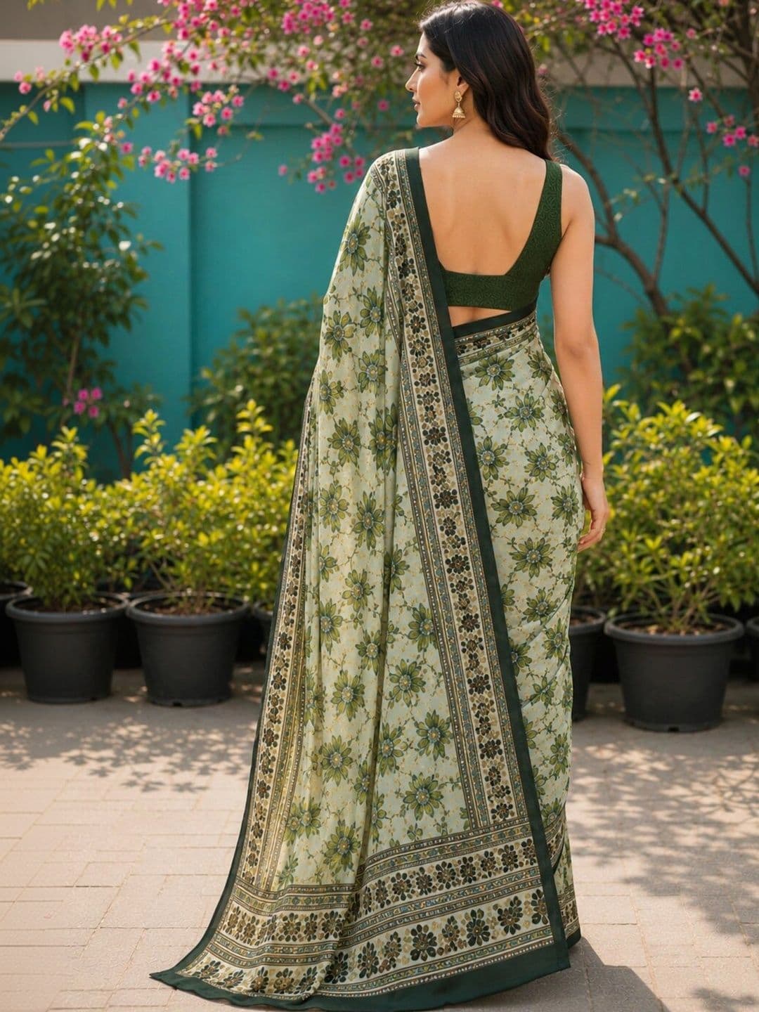 Anouk Floral Art Silk Designer Saree thumbnail 4
