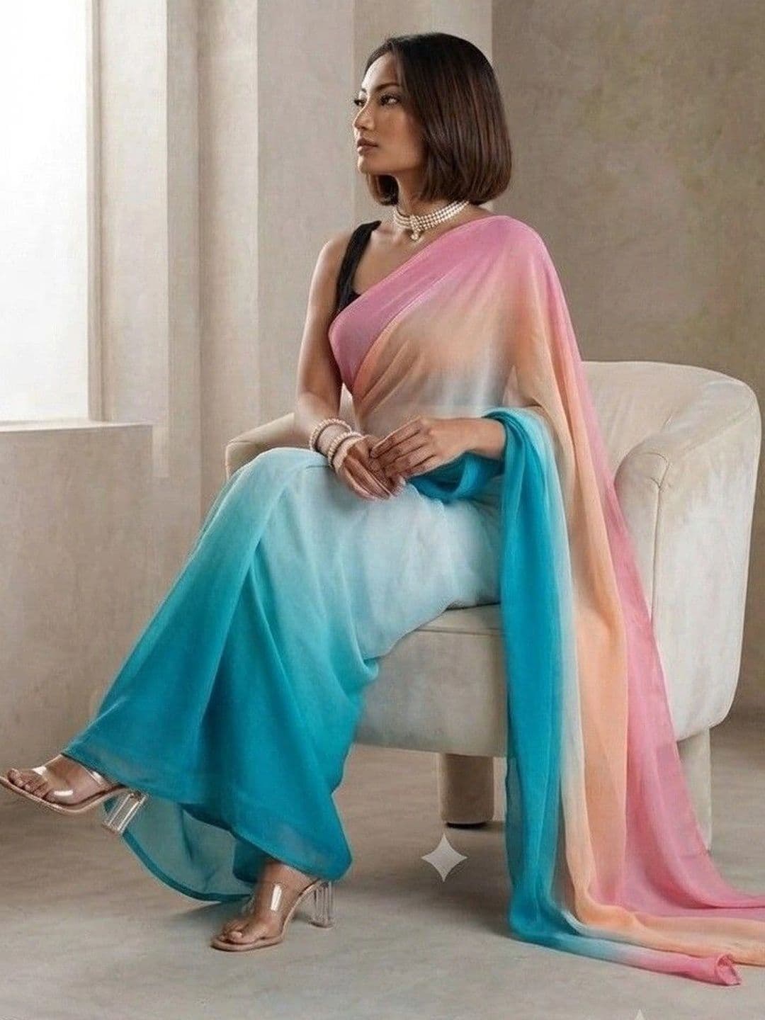 HERE&NOW Ombre Poly Georgette Saree thumbnail 3