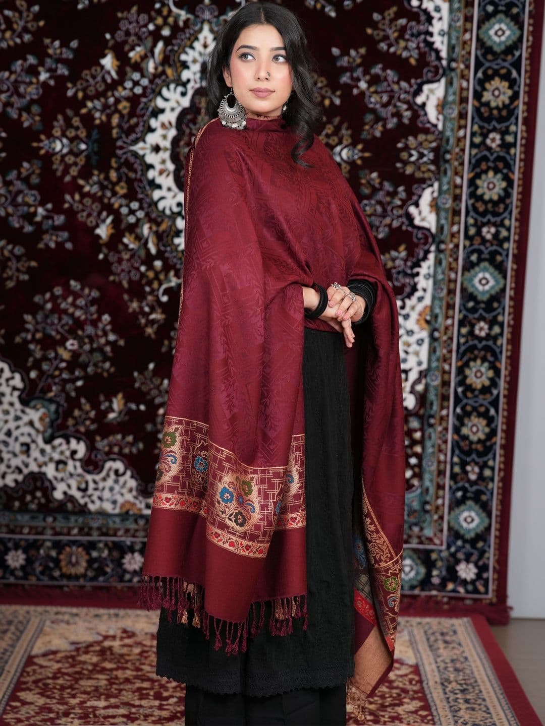 SHIFNEEN Women Ethnic Motifs Woven Design Acrylic Shawl thumbnail 5