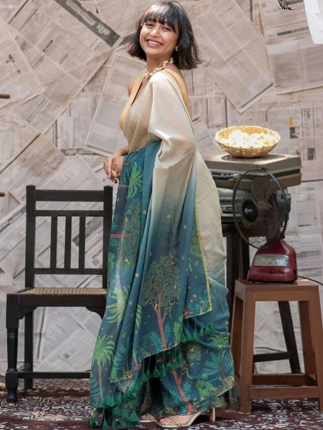 saneria silk Floral Linen Blend Sambalpuri Saree thumbnail 2