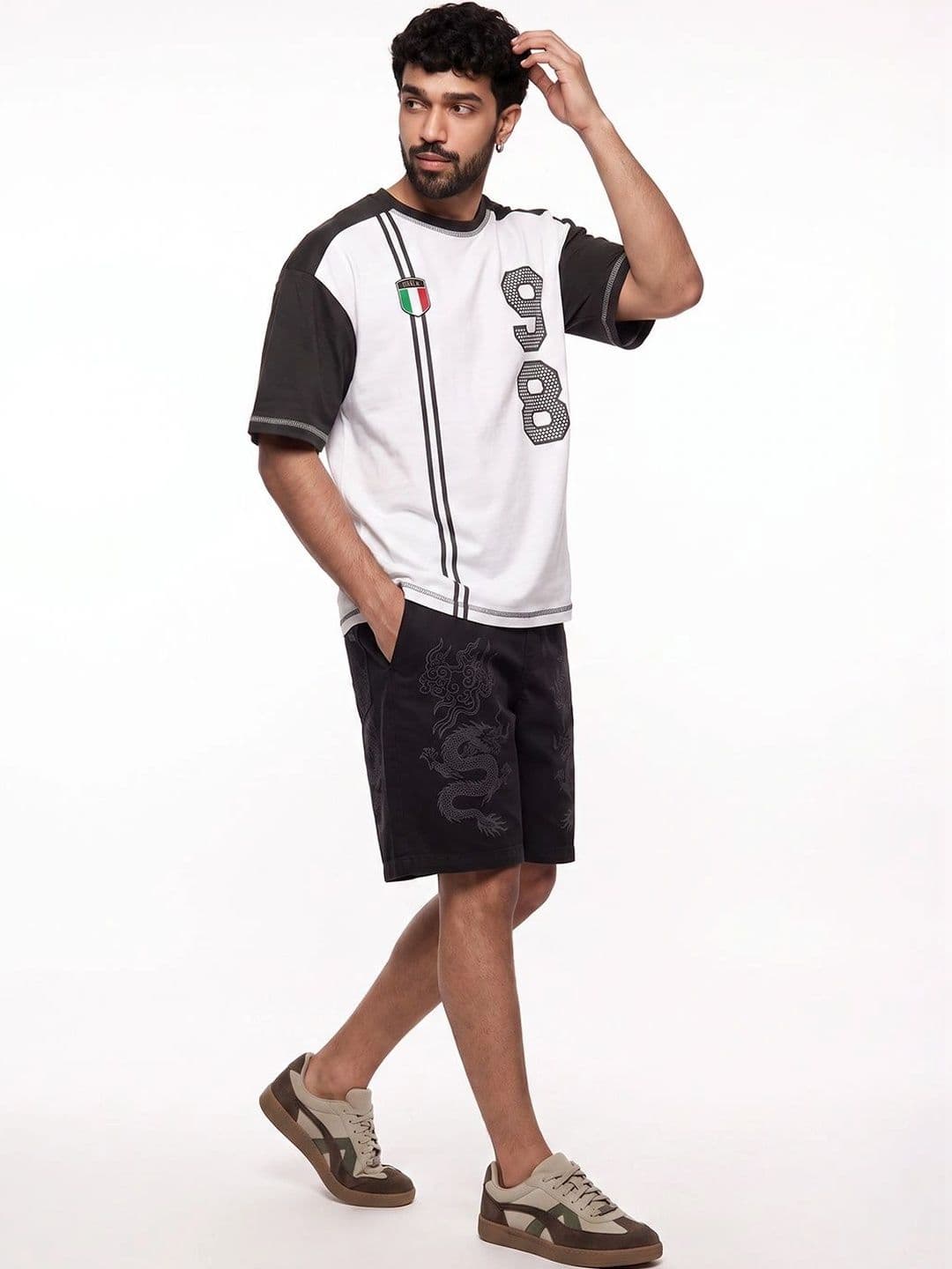 Crazymonk Men Italia Black White Printed Oversized Fit T-shirt thumbnail 3