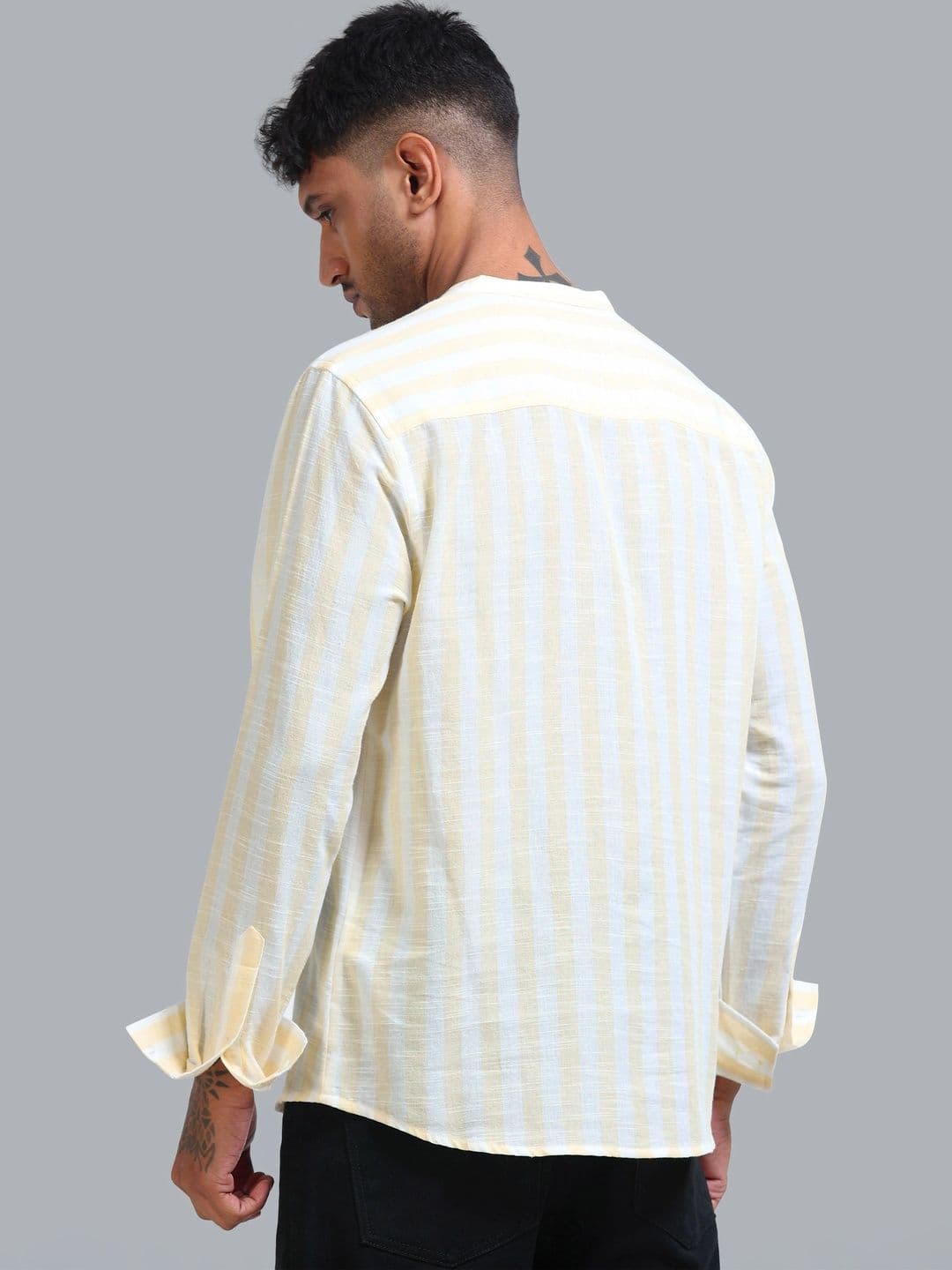 StitchX Men's Pure Cotton Striped Mandarin Collar Kurta Shirt thumbnail 6