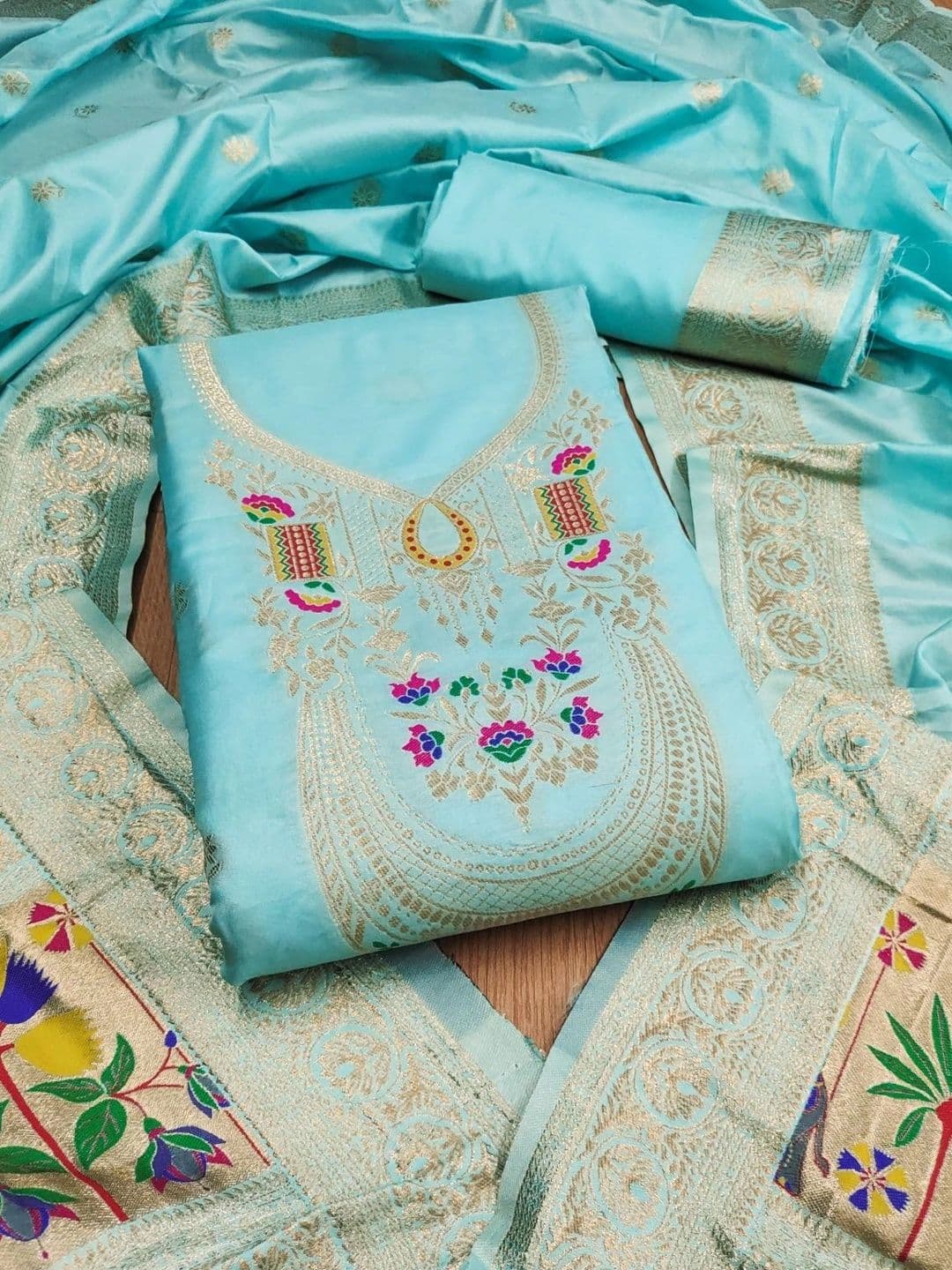 KALINI Pure Silk Unstitched Dress Material thumbnail 2