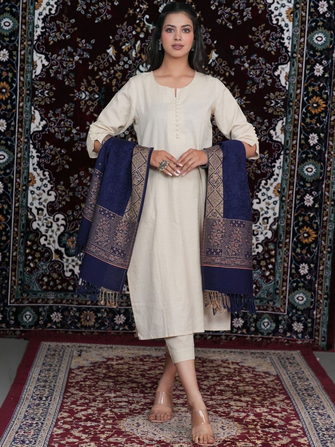 SHIFNEEN Women Ethnic Motifs Woven Design Acrylic Shawl thumbnail 2