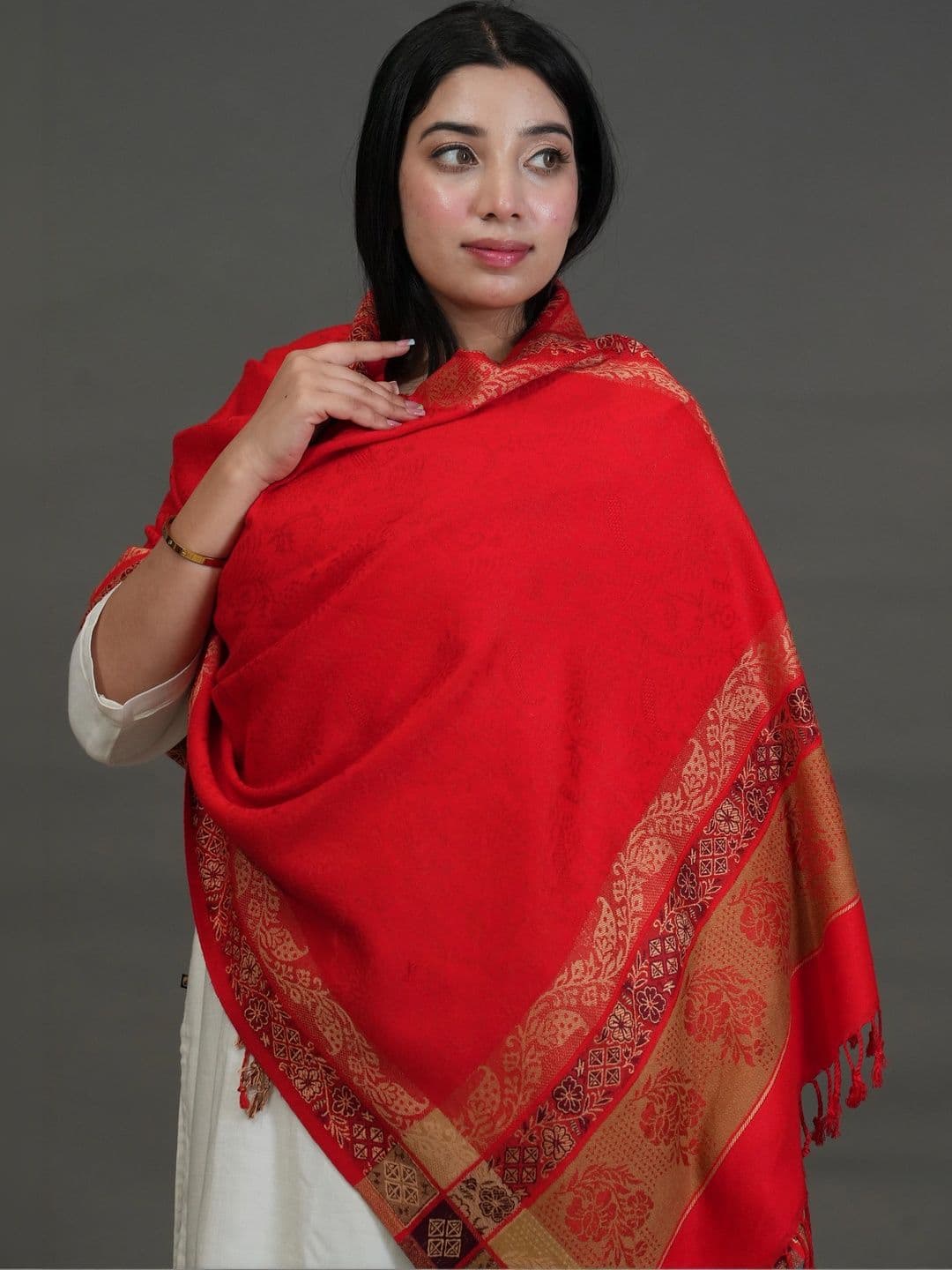 S.T. Women Ethnic Motifs Woven Design Acrylic Shawl thumbnail 3