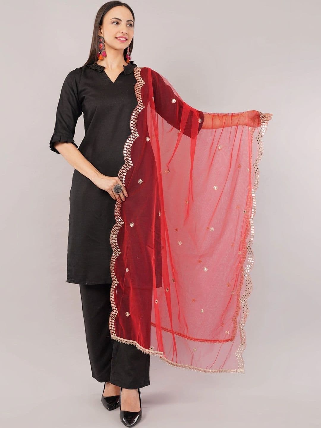 IVAARA Ethnic Motifs Embroidered Dupatta with Mirror Work thumbnail 7