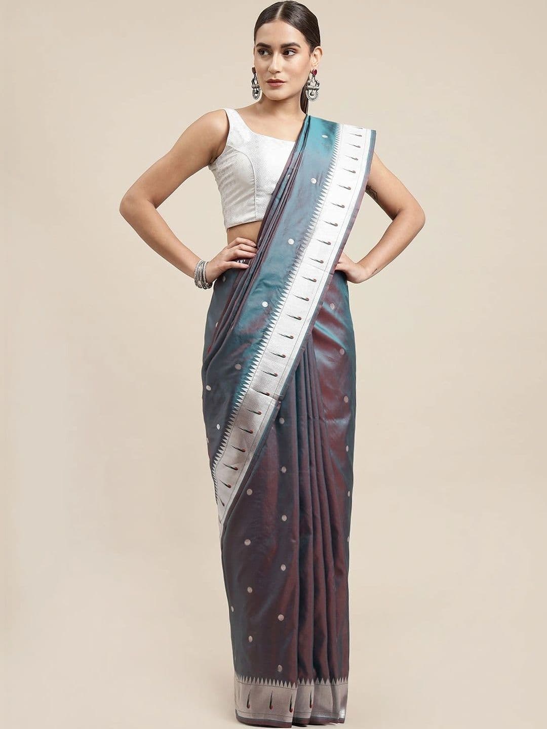 KALINI Women Polka Dot Zari Art Silk Paithani Saree - view 1