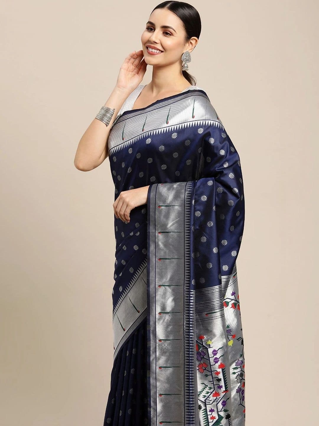 KALINI Women Woven Design Zari Art Silk Paithani Saree thumbnail 7