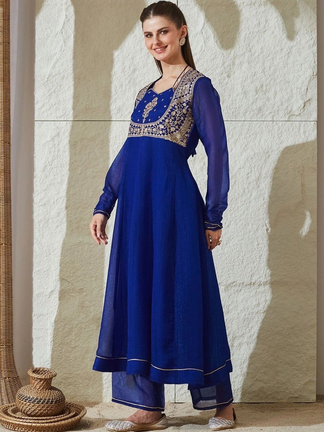 MOKOSH Women Embroidered Anarkali Kurta and Palazzo Set with Dupatta thumbnail 6