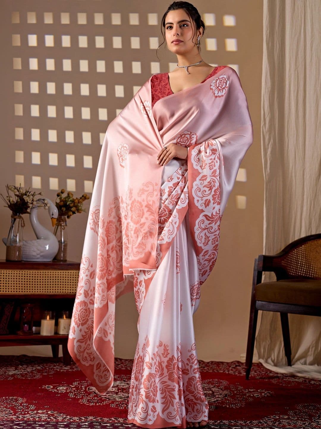 DIVASTRI Floral Satin Designer Saree thumbnail 6