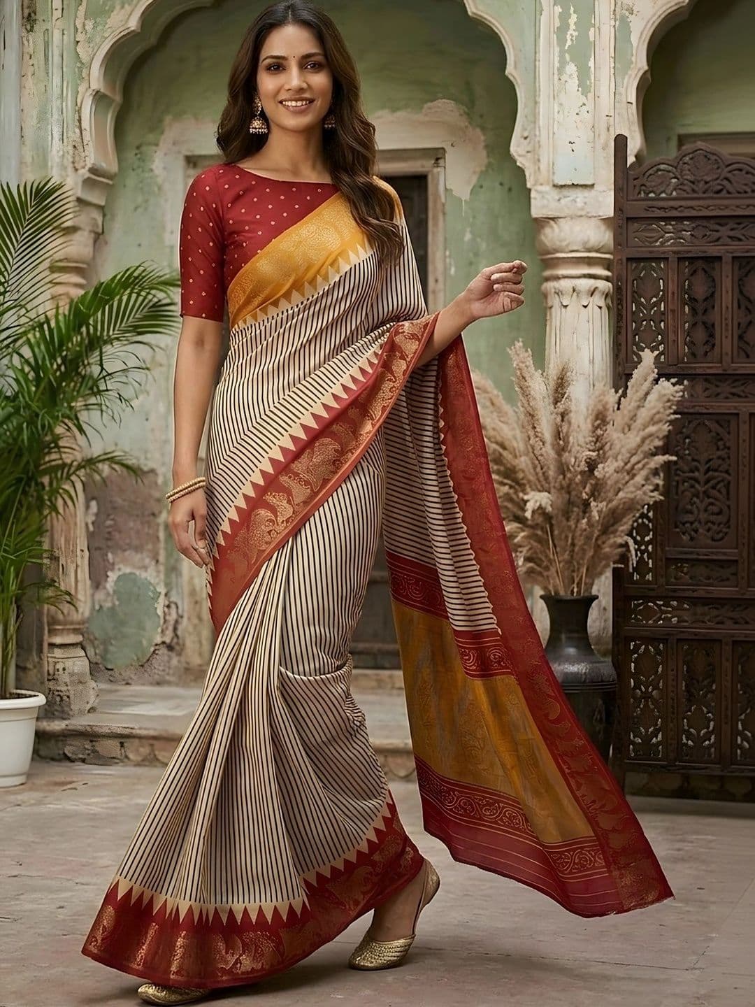 Mitera Striped Zari Designer Saree thumbnail 3