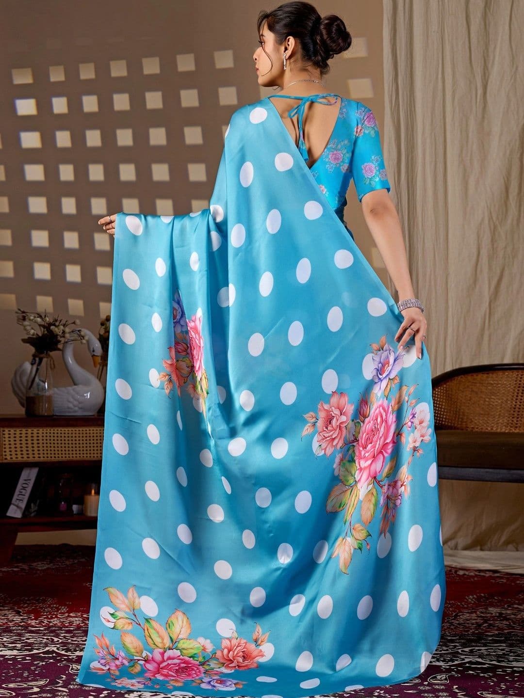 Mitera Floral Satin Designer Saree thumbnail 5