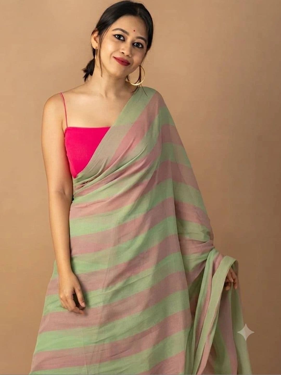 saneria silk Striped Linen Blend Taant Saree thumbnail 4