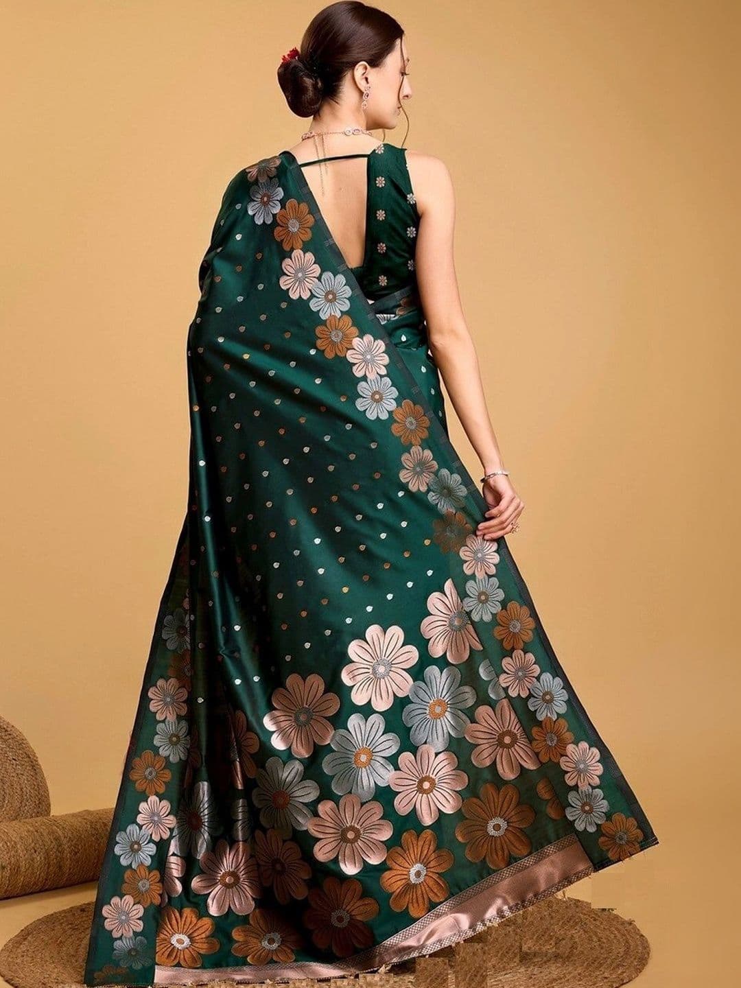 Leafsy Floral Art Silk Banarasi Saree thumbnail 4