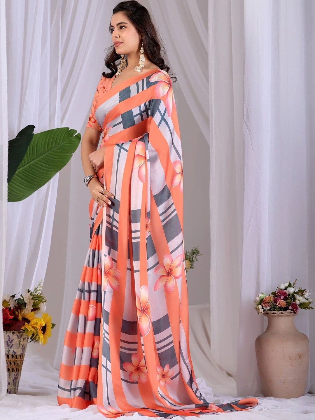 Mitera Floral Satin Designer Saree thumbnail 6