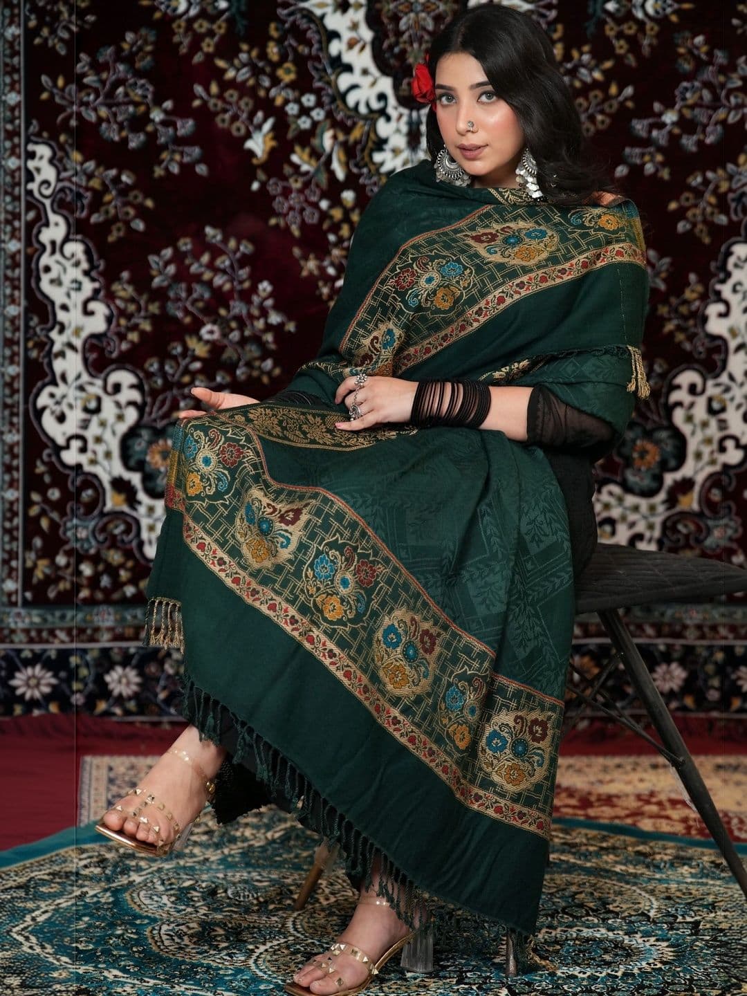 SHIFNEEN Women Ethnic Motifs Woven Design Acrylic Shawl - view 1