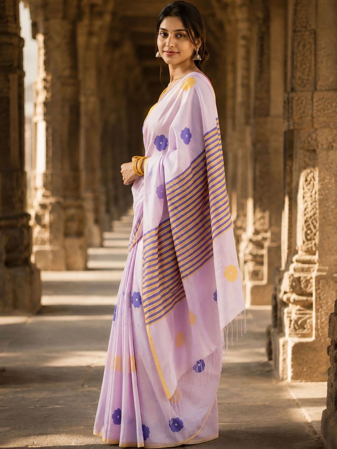 KALINI Floral Linen Blend Designer Block Print Saree thumbnail 5