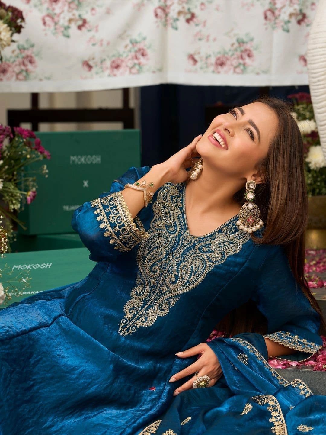 MOKOSH Women Embroidered Anarkali Kurta and Palazzo Set with Dupatta thumbnail 5